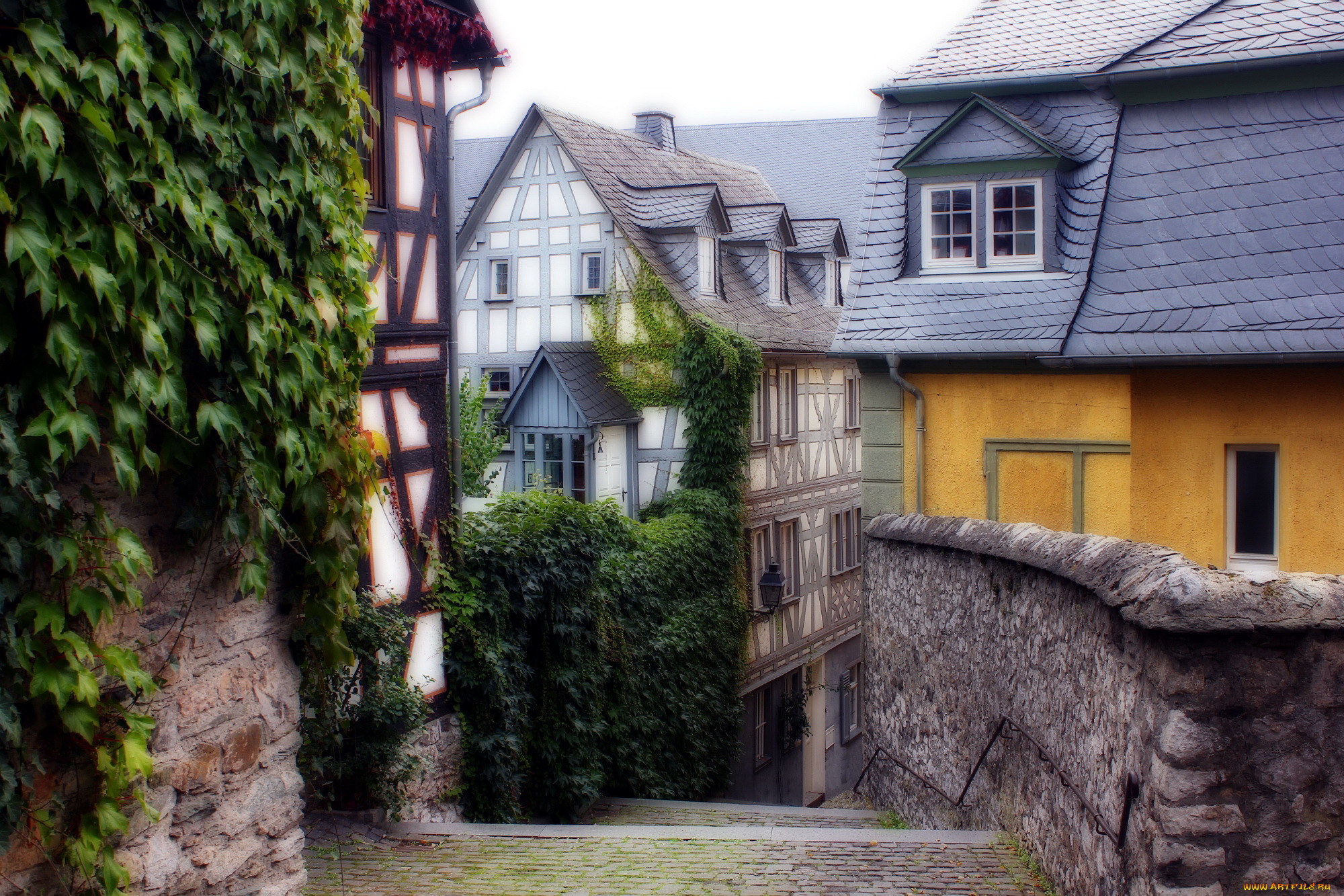 Плант улица. Лимбург на Лане Германия. Английская деревня 1920. Скандинавские домики улочки. Плющ на доме.